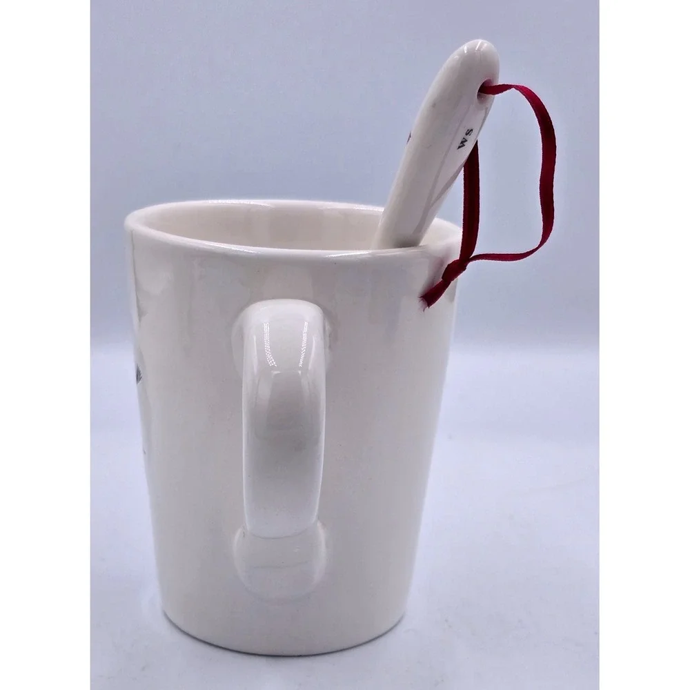 Williams Sonoma 10 oz. Snowman Ceramic Gift Mug with Spoon Set‎ Red Ribbon